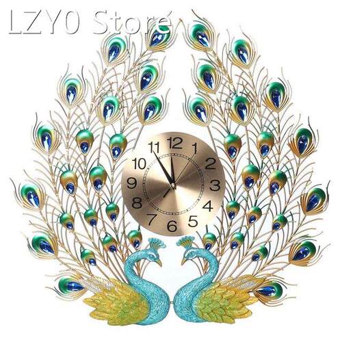 60x60cm Large Peacock Wall Clock Modern Design Home Decor Wa