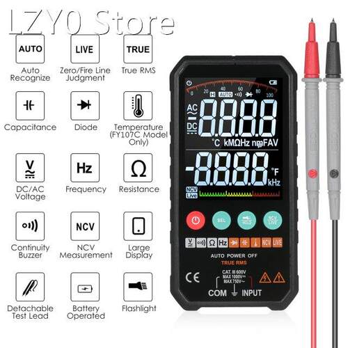 6000 Counts Digital Multimeter Ture RMS AC DC NCV Tester Tra