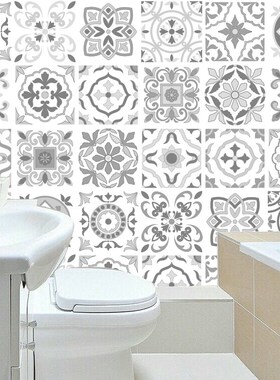 light Grey Retro Pattern Tile Stickers PVC Bathroom Kitchen