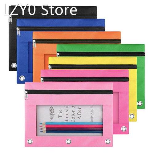 Pencil Pouch 3 Ring Binder, 7 Pack 7 Color Zipper Pencil Pou