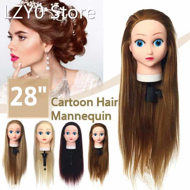 28 inch Training Head Kids Long Thick Hair Mannequin Profes