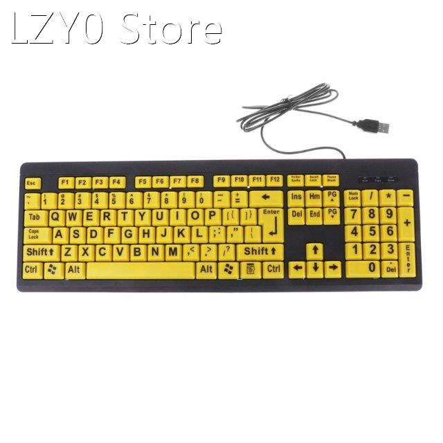 2020 New Big Black Letter Print Yellow Button USB Wired Keyb
