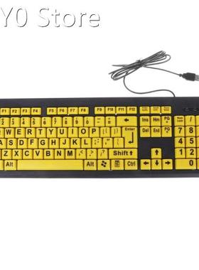 2020 New Big Black Letter Print Yellow Button USB Wired Keyb