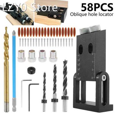 58Pcs Pocket Hole Jig Kit Woodworking Guide Joint Angle Tool