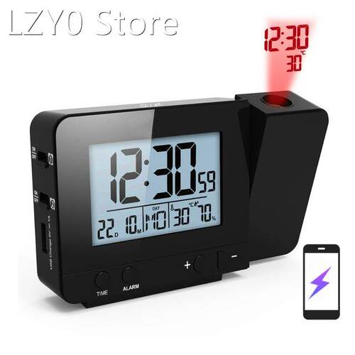 USB Charger 180°Rotable Digital Projection Alarm Clock D