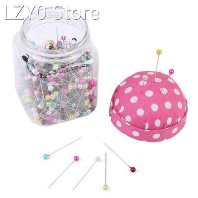 500Pcs Beads Needles Quilting Pins in Pink Fabric Covered Pi