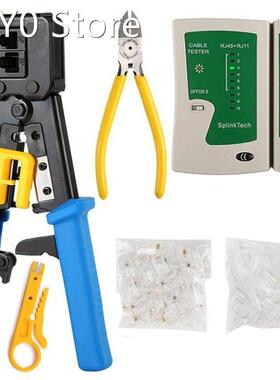 RJ45 Crimp Tool Kit Network Cable Tester Pass Through Cat6 C