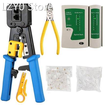RJ45 Crimp Tool Kit Network Cable Tester Pass Through Cat6 C