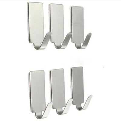 DIVV 6Pcs Hooks Self Adhesive Home Kitchen Wall Door Stainle