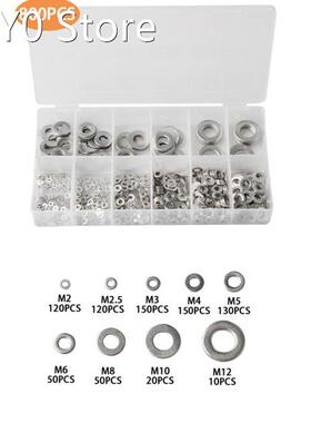 800Pcs 304 Stainless Steel M2- M12 Flat Machine Washer Plai