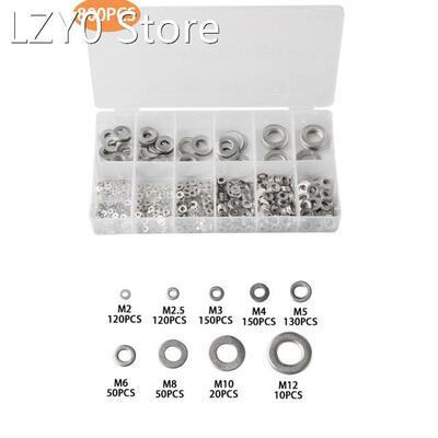 800Pcs 304 Stainless Steel M2- M12 Flat Machine Washer Plai