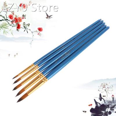 5xWatercolor Gouache Paint Brushes Round Pointed Tip Nylon H