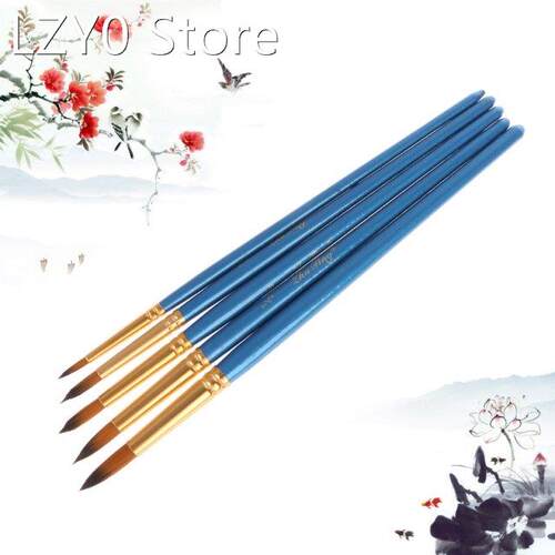 5xWatercolor Gouache Paint Brushes Round Pointed Tip Nylon H