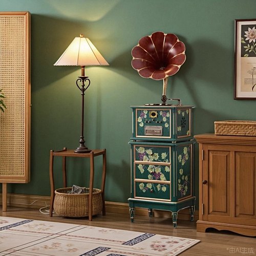 圣利纳中式复古留声机手工描绘