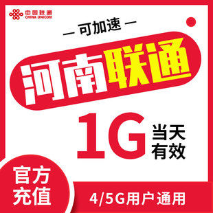 支持4 河南联通 流量日包 1天1G漫游 5G手机充值即时到账可提速ZC