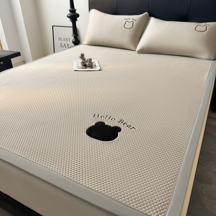 夏季冰丝凉席三件套高端刺绣冰豆豆空调席可机洗宿舍单人软席子