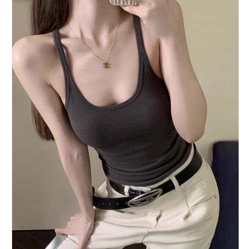 夏季辣妹胸垫美背吊带背心