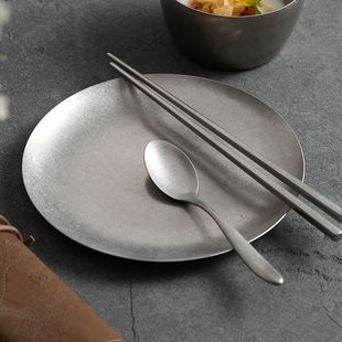 复古不锈钢餐具雪花银杯子甜品勺子轻奢创意商用碗碟盘杯筷套装