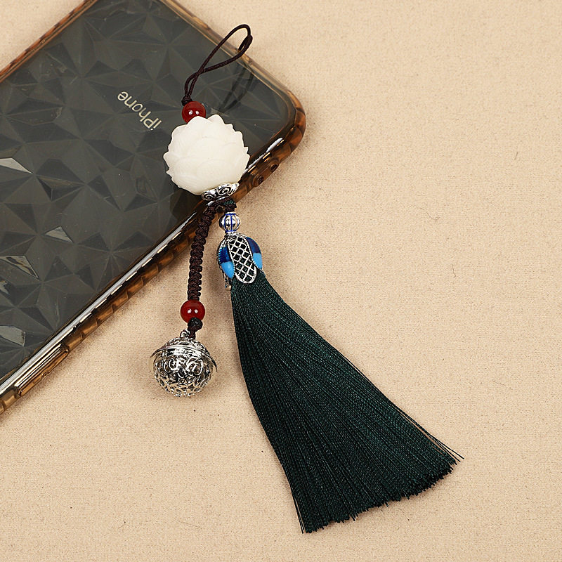 莲花流苏手机挂件饰品女款吊坠手机壳链铃铛挂饰古风穗子直播货源