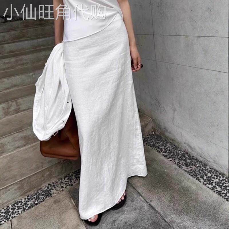 白色棉麻半身裙女夏季2026年新款高腰显瘦中长款亚麻a字包臀长裙