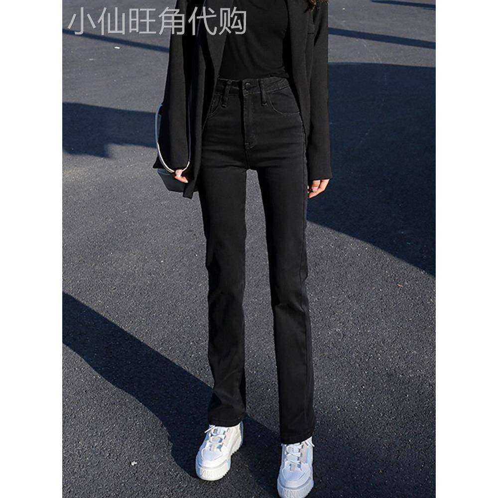 黑色窄版直筒牛仔裤女秋冬2025年新款高腰显瘦美式弹力加绒烟管裤