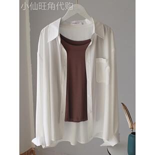 潮牌棉质防晒衬衫女百搭基础款夏天纯色白色明线设计薄款遮阳外搭