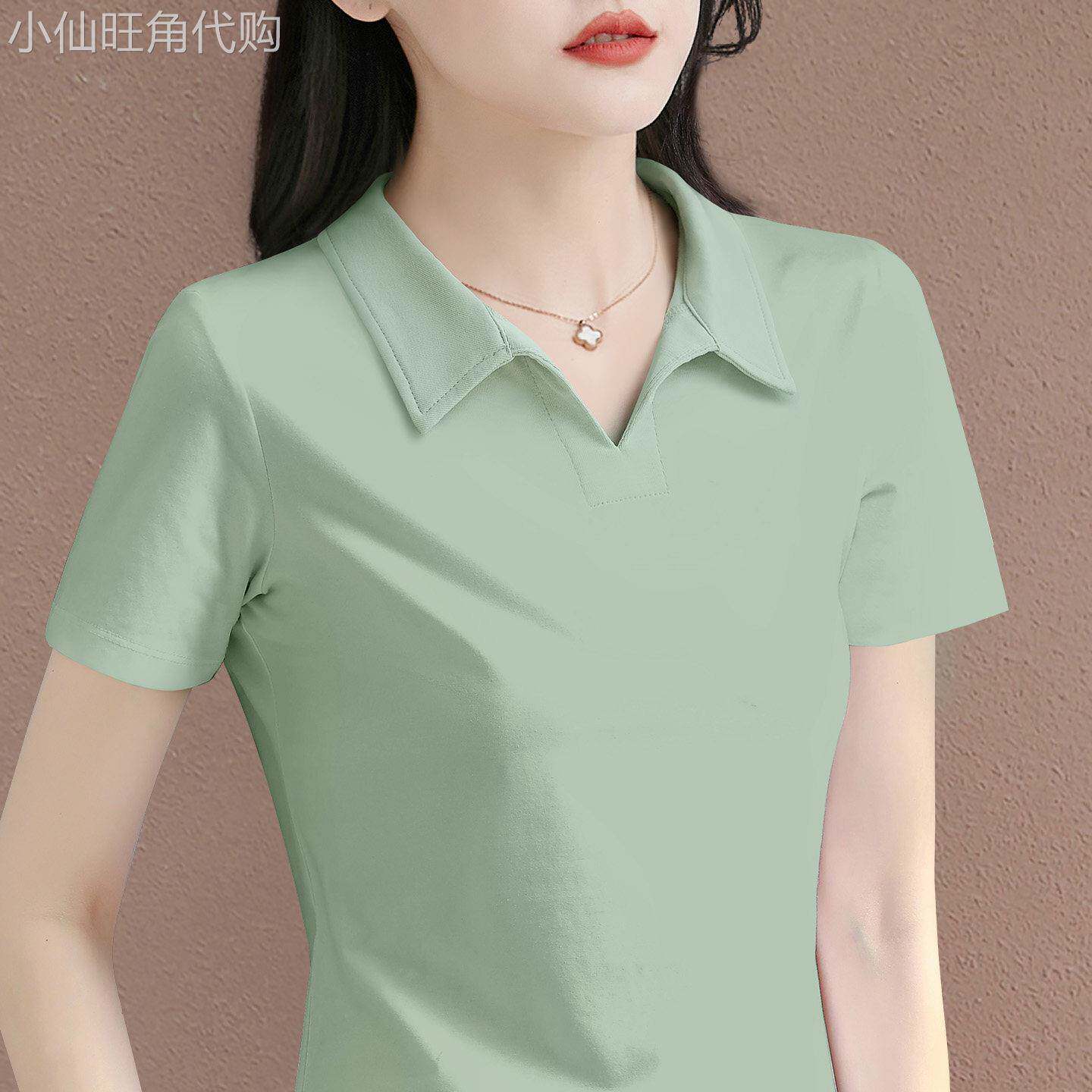 egmg正肩短袖t恤女夏季2026新款时尚高端翻领polo衫修身半袖上衣