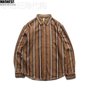 Madness Mdns Clot美式复古条纹衬衫男纯棉水洗宽松休闲长袖衬衣