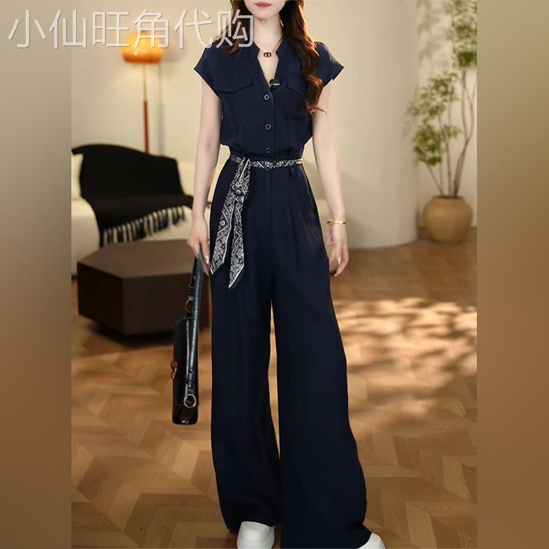 潮牌高级感时尚套装女夏季设计感洋派减龄短袖高腰宽裤子两件套