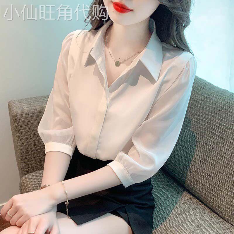 白色衬衫女2026新款夏季薄款高级感轻奢减龄洋气时尚短袖雪纺上衣