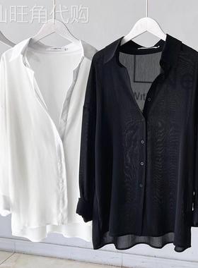 潮牌半透视防晒衬衫肌理感女夏天雪纺垂感遮阳衬衣外搭白色防晒衫