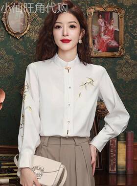 香港TIMO气质国风新中式竹刺绣雪纺长袖衬衫上衣早春秋季女衬衣