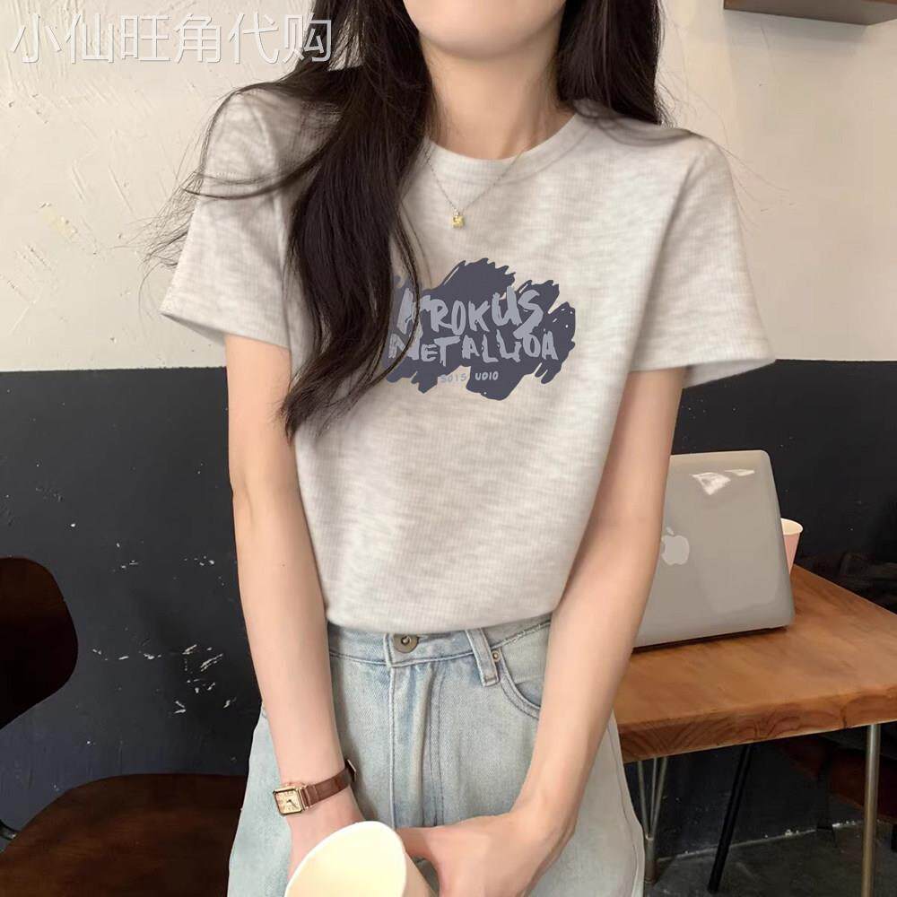 正肩纯棉t恤女夏季2026新款韩系chic短款小个子短袖修身体恤上衣