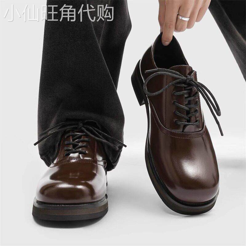 【高品质】棕色皮鞋男款结婚新郎高级感方头情侣圆头乐福鞋德比鞋