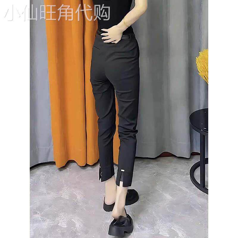 黑色九分西装休闲裤女2025春秋新款大码弹力修身开叉直筒烟管裤子