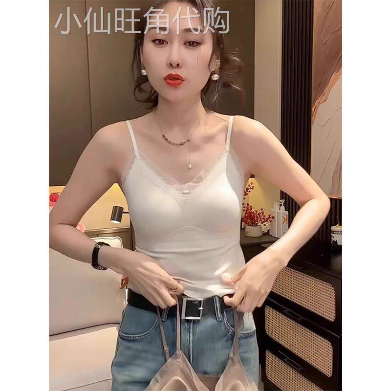 白色美背吊带背心女2025秋季新款带胸垫内搭修身短款V领抹胸上衣