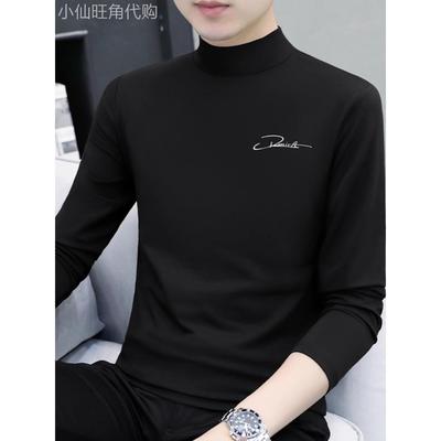 莫代尔纯棉半高领长袖t恤男士2025新款秋冬季内搭打底衫男款秋衣