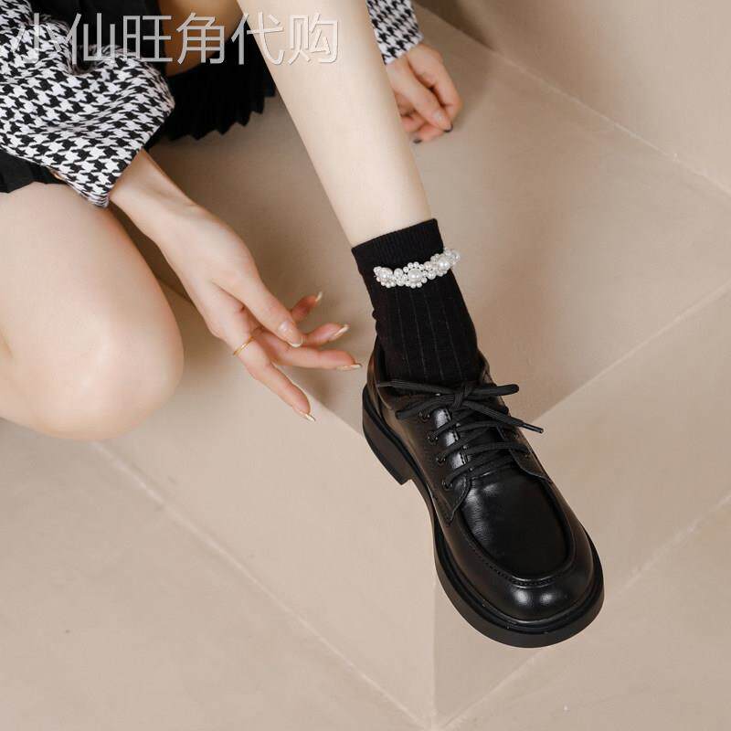 真皮英伦乐福鞋女鞋子2025年春季新款系带黑色软底单鞋厚底小皮鞋
