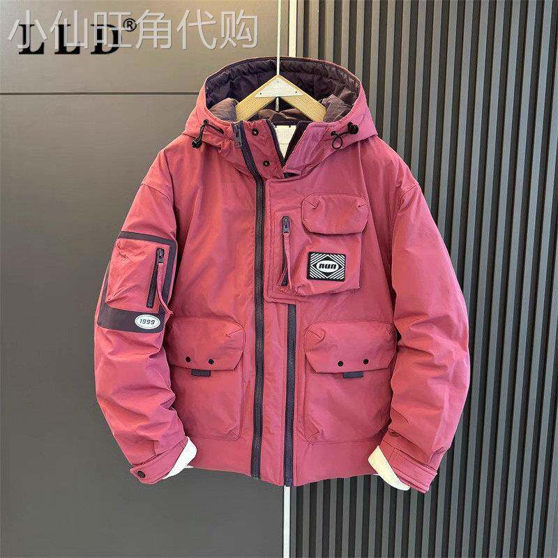 潮牌工装连帽羽绒棉服男士秋冬季户外加厚宽松运动休闲夹克外套