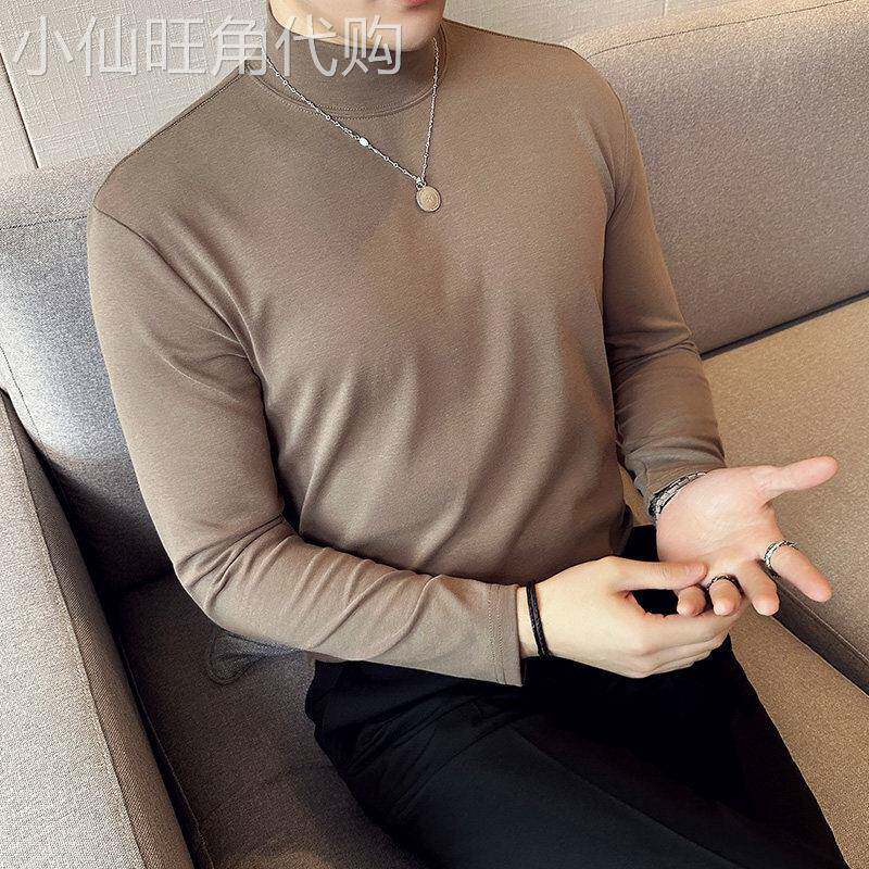 LL男装半高领打底衫男士春秋季纯色长袖T恤纯棉简约内搭弹力上衣