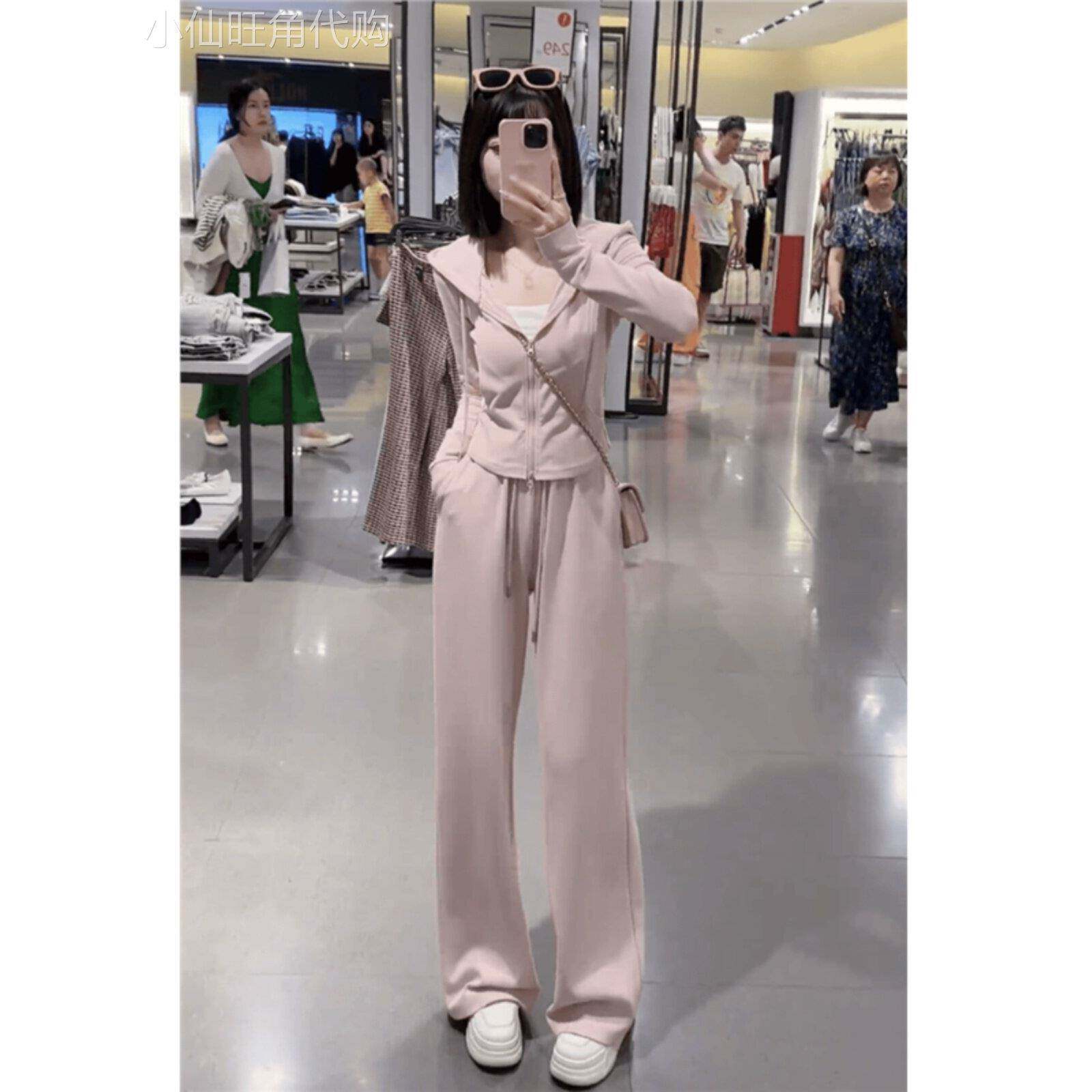 2025春秋新款女高级感长袖连帽卫衣外套高腰阔腿裤休闲运动两件套