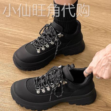 2025新款黑色厚底户外透气登山鞋男潮鞋系带休闲板鞋高级感工装鞋