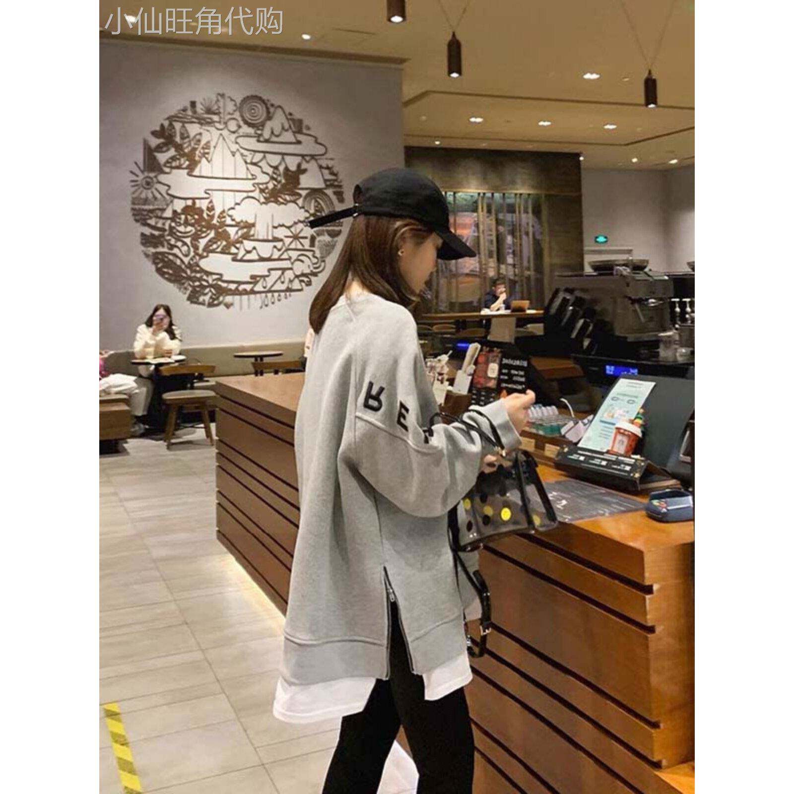 加绒卫衣女新款2025爆款时尚洋气秋冬宽松冬季加厚假两件开叉上衣