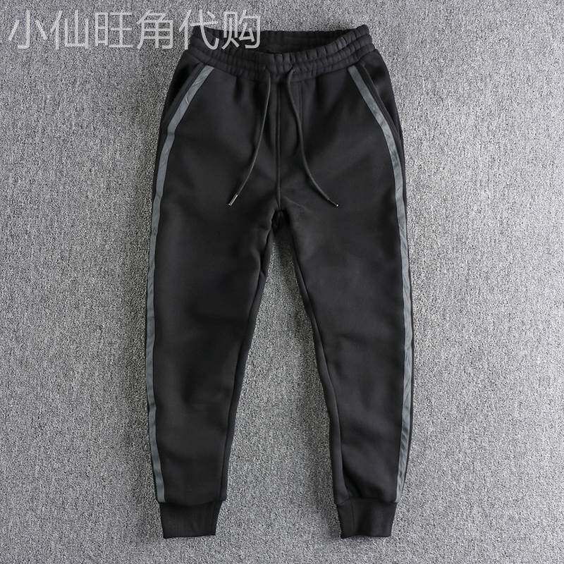 重磅加绒侧边撞色拼接运动裤男小脚长裤冬季加厚休闲卫裤青春活力