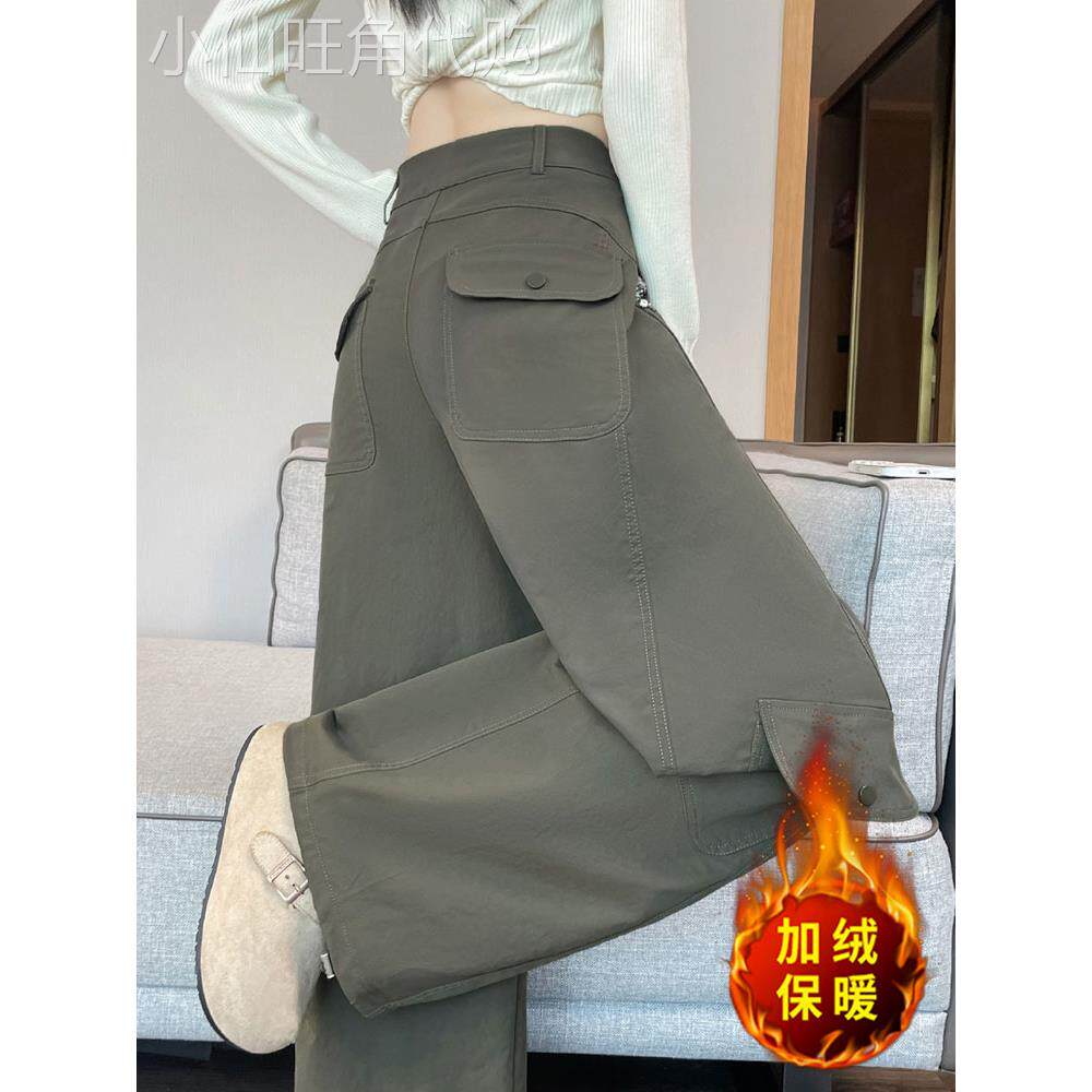 加绒加厚弯刀工装裤女2025年秋冬季新款高腰显瘦阔腿登山运动裤子