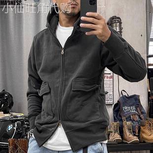 Madness Mdns Clot重磅加绒加厚美式复古卫衣男连帽外套机车上衣