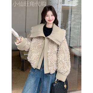 两面穿大翻领羊羔毛外套女2025冬季韩系高级感加厚保暖短款派克服