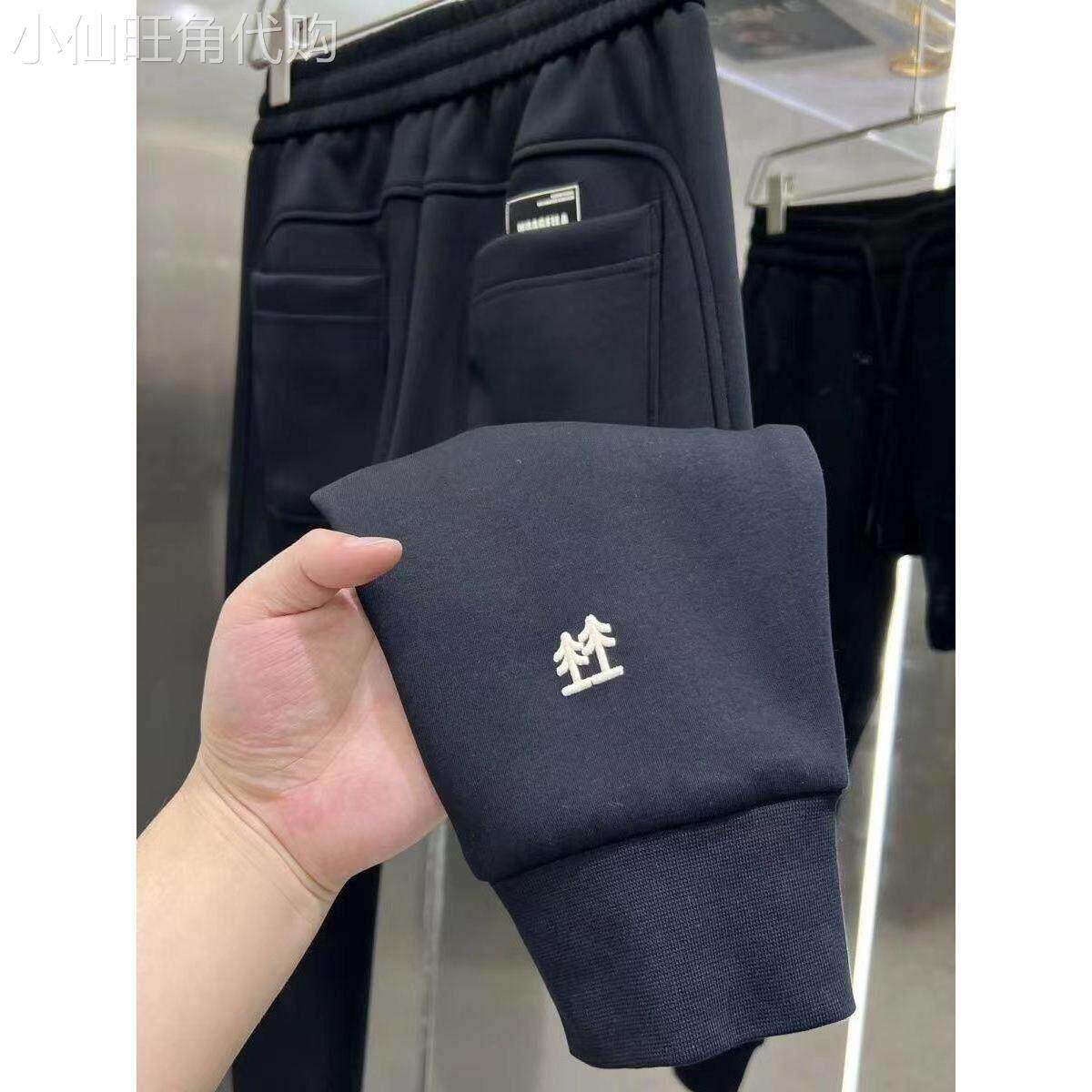 欧洲站~冬季加绒保暖男士空气棉束口裤刺绣宽松百搭休闲长裤子男