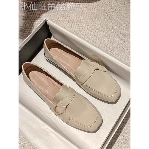 Loafers女士2025新款滑上小皮鞋方头通勤平底鞋真皮高品质法国鞋