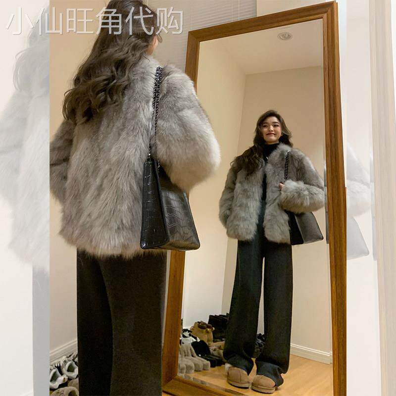 灰色仿狐狸毛环保皮草外套女春季2025新款短款皮毛一体毛毛绒上衣